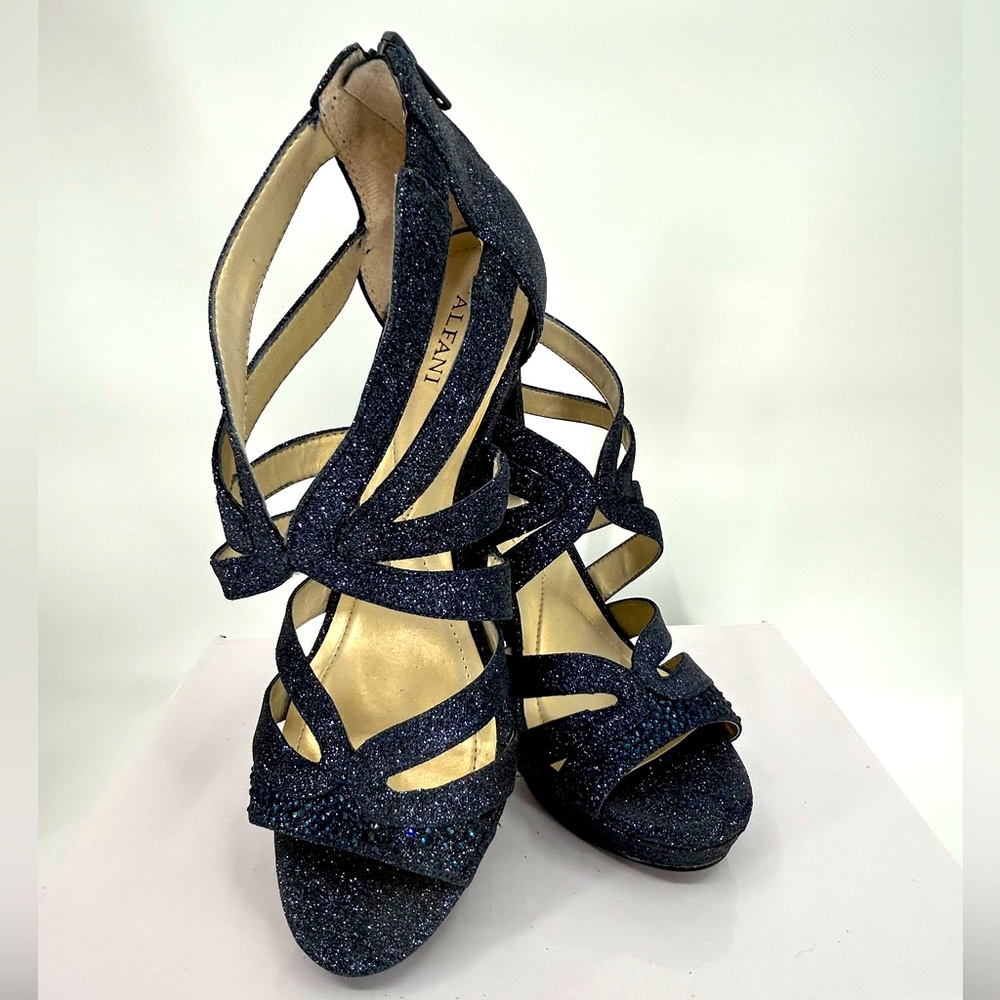 Alfani Women’s High Heel Sparkly Blue Open Toe Size 8.5